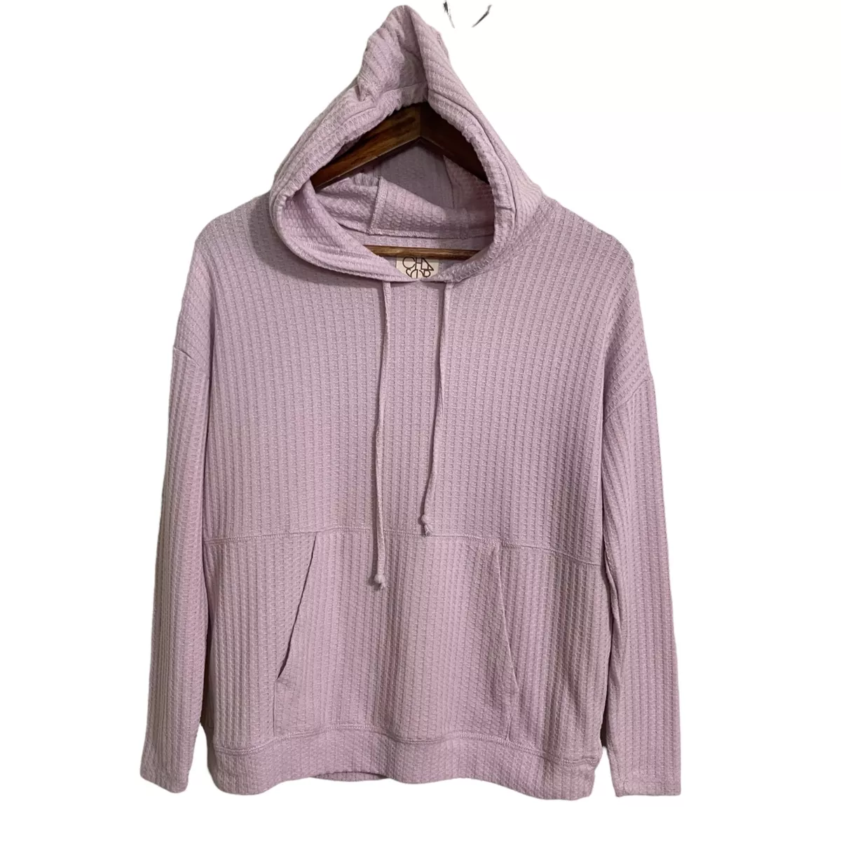 Waffle knit hooded sweatshirt cheap