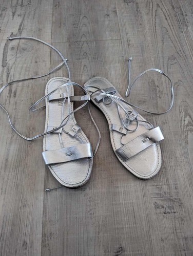 Madewell The Boardwalk Lace-Up Sandal in Metallic Leather strappy size 7 |  eBay