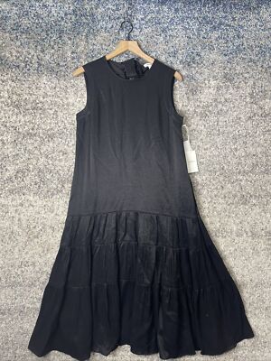 Nordstrom Womans Small Sleeveless Crepe Tiered Midi Black