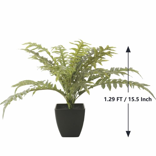 Artificial Boston Fern 15.5" Mini Potted Plant 29 Leaves Home Office Decor - Picture 2 of 7