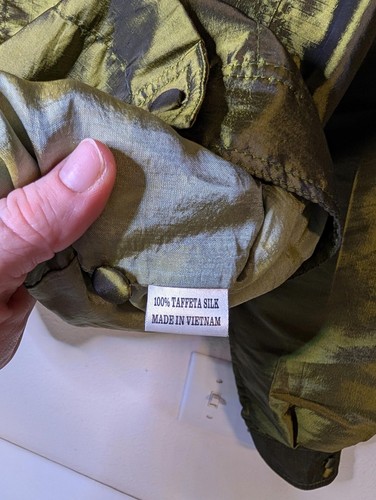 EUC Vintage Style Cupcake Taffeta Silk Jacket - Olive Green Women's Size Small - Picture 3 of 7