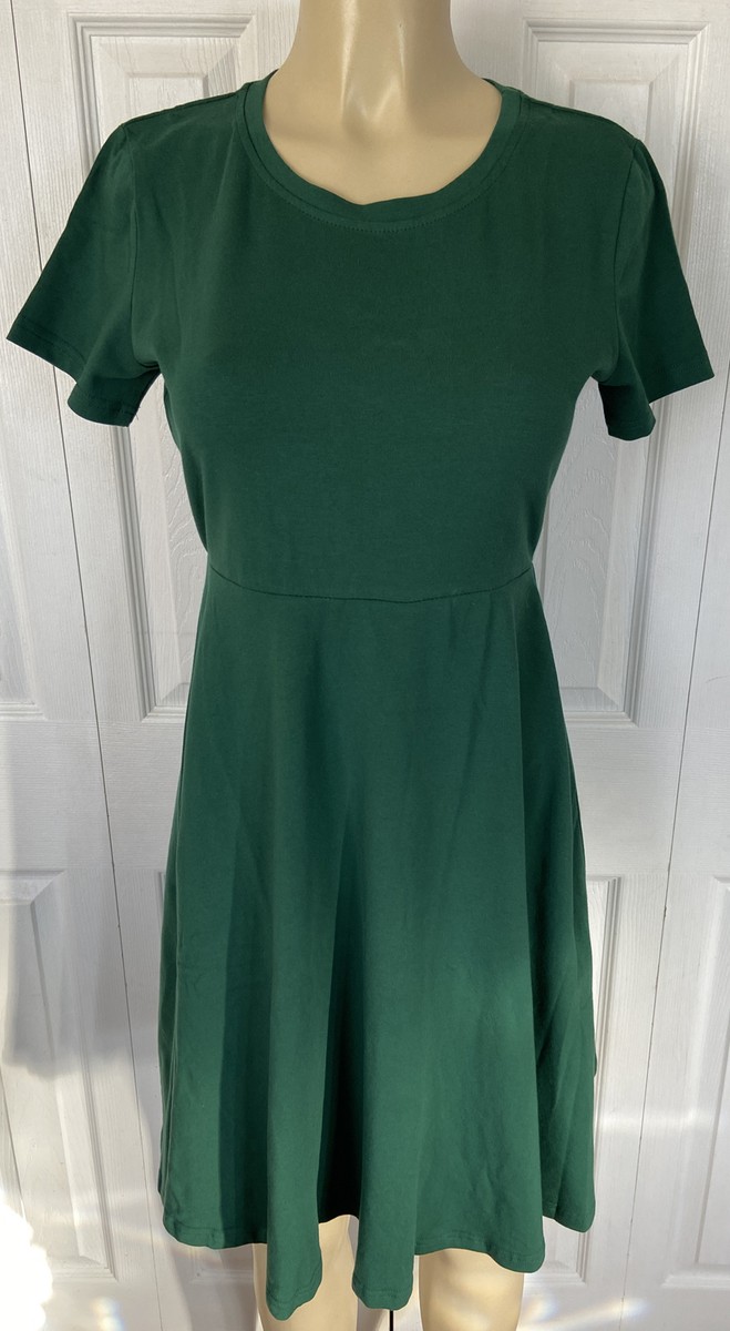 hunter green skater dress Pintage Short Sleeves Crew Neck Knee Length Size Medium New Ebay