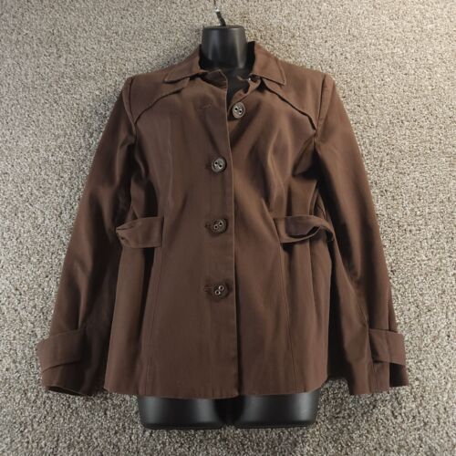 Apostrophe Trench Coat Womens 12 Brown Long Sleeve Belted 5 Button Lined Jacket