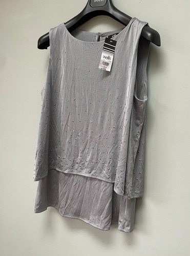 Wallis Sleeveless Studded Metallic Grey Silver Polyester Top L RRP£35 - Picture 2 of 12