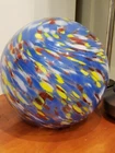 Vintage Art Glass Globe orange blue swirl Murano Hand blown glass sphere lamp 10