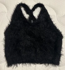 Women’s Fur Soft Fuzzy Black Cropped Top Size XS