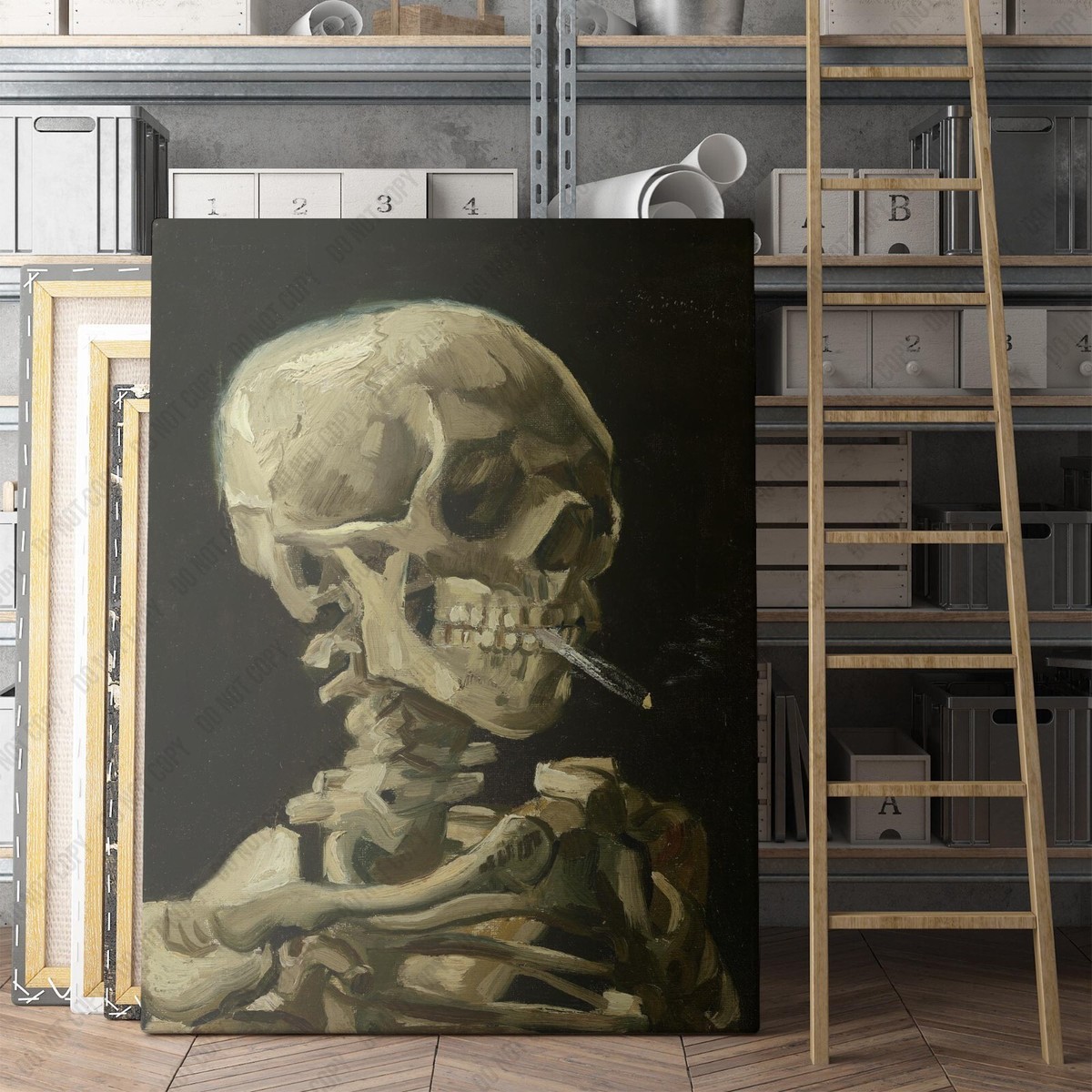 burning cigarette van gogh Skeleton With Burning Cigarette by Vincent Van Gogh Canvas Wall Art Print