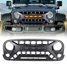 Matte Black Front Armor Grille Wled Amber Lights For 2007-2018 Jeep Wrangler Jk