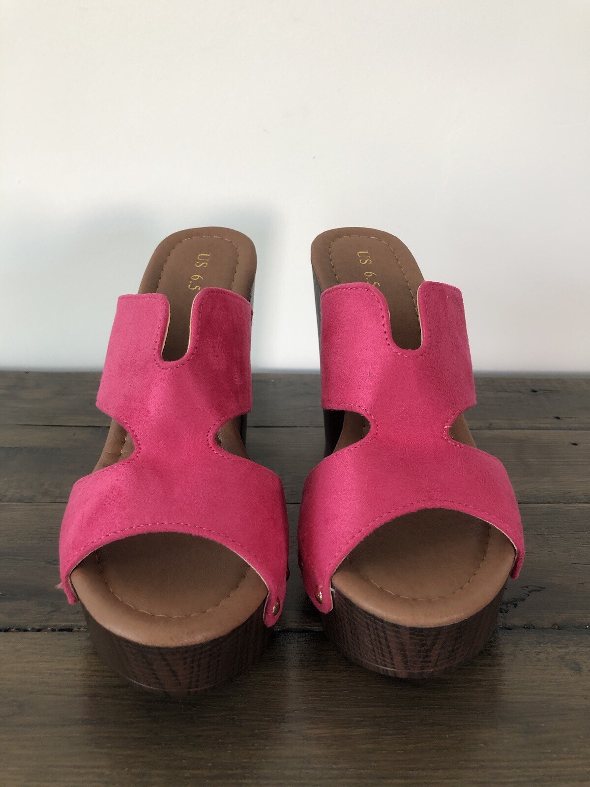 Faux Suede Platform High Block Heel Slides Size 6… - image 7