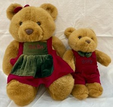 Vintage 1991 Commonwealth 'Mama Baby' Teddy Bears - Burgundy Green Attire