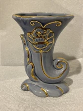 VINTAGE Cornucopia Art Pottery Vase Planter Deco 14K Gold Mid-Century Purple