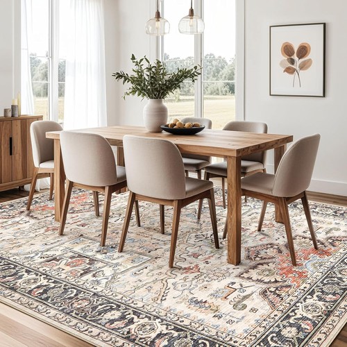 Area Rug for Living Room - 6x9 Soft Machine Washable Oriental Vintage Floral ... - Picture 8 of 10