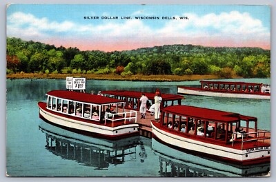 Postcard Wisconsin Dells WI Silver Dollar Line Excursion Boats 1938