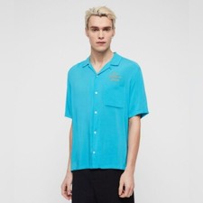 AllSaints Men  s Oblivion Button Down Shirt in Tropicana Blue Size M