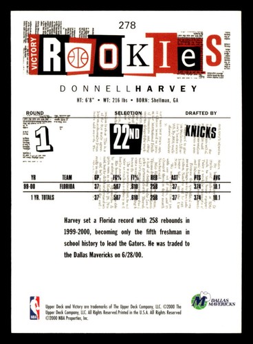 2000 Upper Deck Victory #278 Donnell Harvey RC - Picture 2 of 2