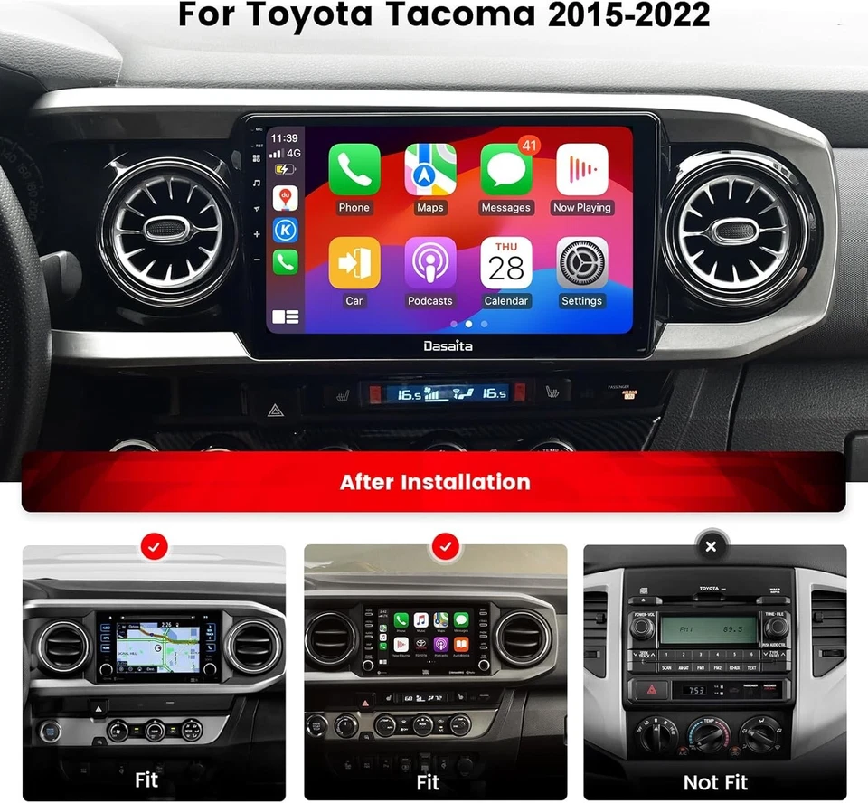 Dasaita Android 13 estéreo de coche para Toyota Tacoma 2015-2022 radio Carplay 6+64G Foto 3 de 4
