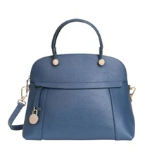 Furla Piper Dome M Satchel Crossbody Bag Leather Blue Cobalto Leather 836481 NWT