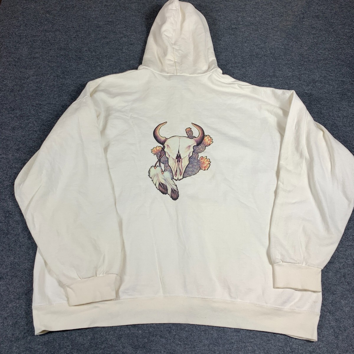 VTG Cheetah Mervyns Hoodie Mens XL White Full Zip Sweatshirt