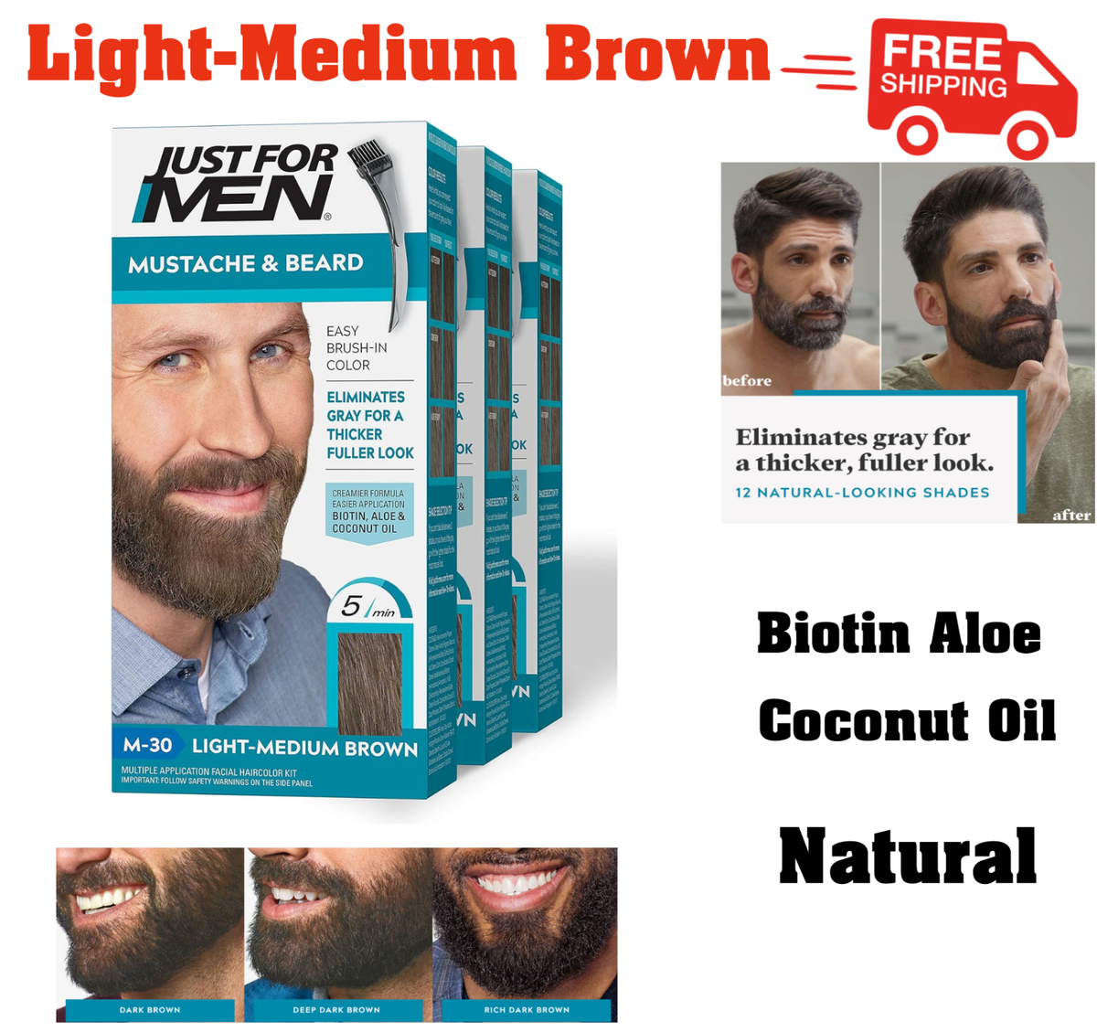 Color Treatment 2本セット Just For Men Mustache & Beard Color Gel Light Medium Brown M30 1