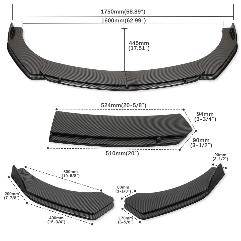 Divisor de alerón labial de parachoques delantero de fibra de carbono + varillas de puntal para Toyota Starlet Foto 2 de 4