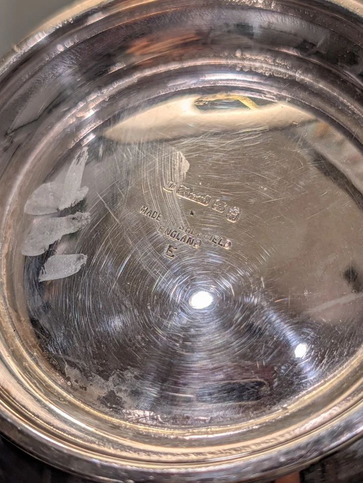 Antique Sheffield English Silver Plated Pitcher With Engraved Scrolling Leaf - Image 3 of 4