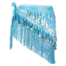 Belly Dance Hip Scarf with Tassels Sequin Coin for Party Blue 
