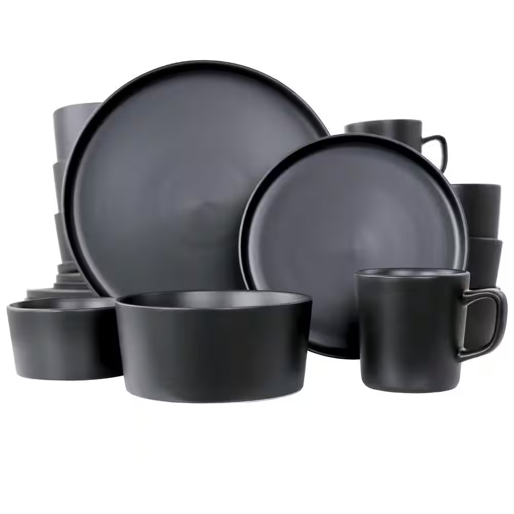 Luxmatte 20-Piece Black Stoneware Dinnerware Set (Service fo