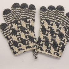 Gray White Pattern Thick Knit Winter Glove Men M-L