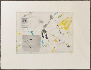 Armin Sandig color etching on laid paper 1973 autographed and dated