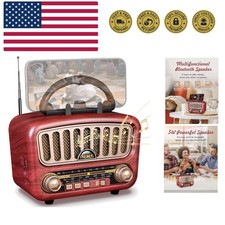 J-180 Vintage Retro Radio Bluetooth Speaker with Stereo Sound, AM FM Radio Po...