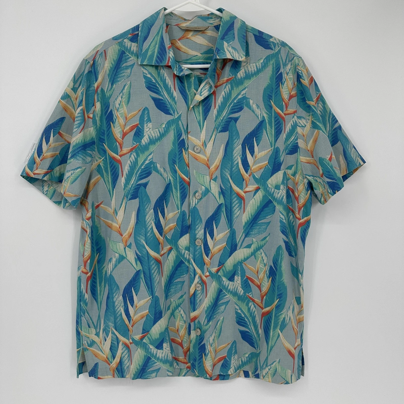 Paradise Collection Shirt Mens Medium Blue Silk Hawaiian Tropical Button Up