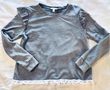 LC Lauren Conrad Blue Sweatshirt with Ruffled Sleeves and Lace Trim Size Large