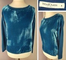 Woolovers Teal Jumper - Merino Knitted Sleeves & Back With Velvet Front - Size S