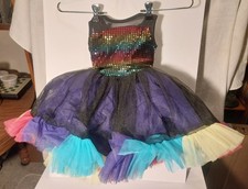 Sparkly Dance Outfit for Toddler Colorful Ruffle Dress Tutu Skirt Keyhole Back