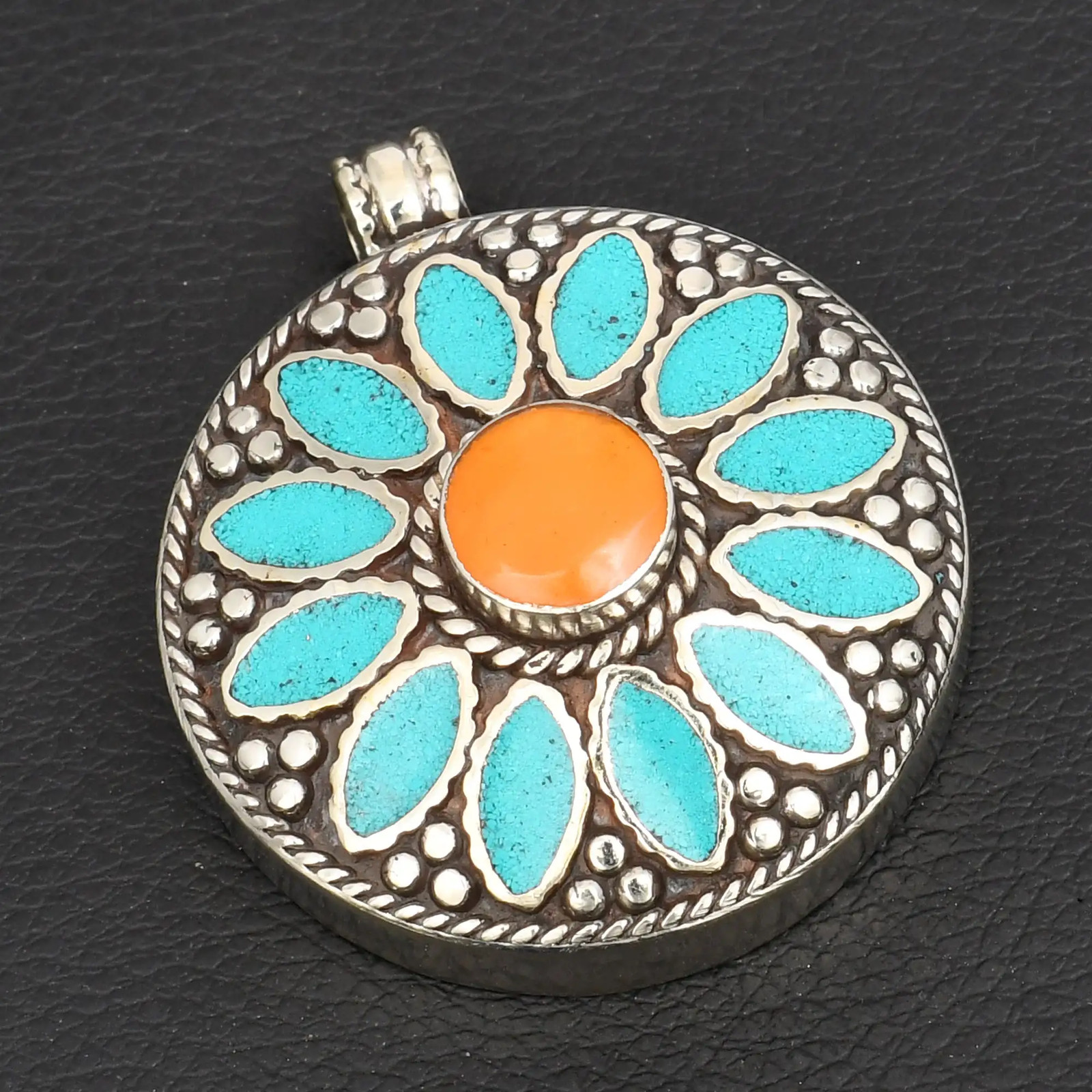 Turquoise Orange Turquoise Gemstone Tibetan Pendant Jewelry Gift 2.04