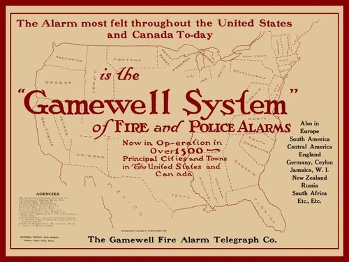 1914 Gamewell Fire & Police Alarm System w. Service Map NEW METAL SIGN: 9x12"