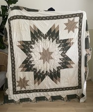Vintage Lone Star Quilt 82x74 Sage Green Floral Cottage Farmhouse Heirloom
