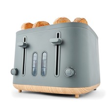 4 Slice Scandi Toaster Grey 1900W Adjustable Browning Defrost Reheat High Lift