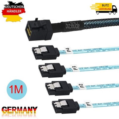 Interne HDD Mini SAS Kabel SFF-8643 auf 4 SATA Anschluss für Festplatte Raid 1M