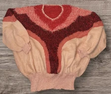 Vintage handmade angora knitted mix chunky jumper red peach  1980s size XXL 