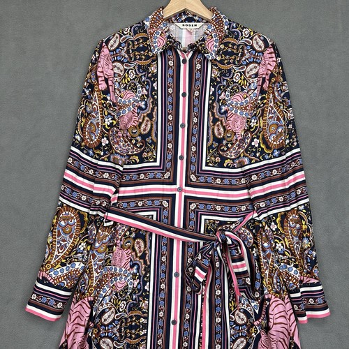 Vestido Camisa Estampado Bufanda Boden Talla 8R Francés Azul Marino Rosa Tigre Flor Paisley - Imagen 5 de 17