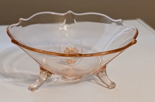 Pink Depression Three Footed Glass Candy Dish Bowl Vintage