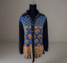 Parsley And Sage Tunic Top Sz S Button Front Black Multi Floral Print Artsy Boho