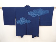 6514T04z550 Vintage Japanese Kimono Silk HAORI Cloud Navy