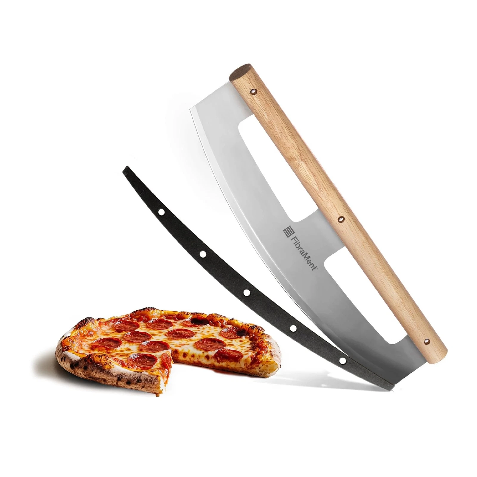 ® 16" Pizza Cutter Rocker – Stainless Steel Blade with Wood Handle & Cover, P...