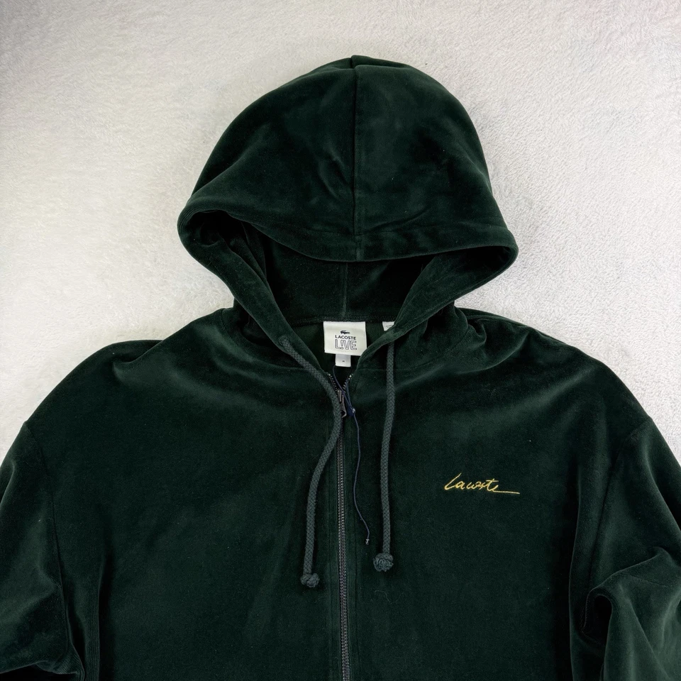 Conjunto de chándal de terciopelo verde Lacoste LIVE con capucha y joggers para hombre logotipo M bordado Foto 3 de 4