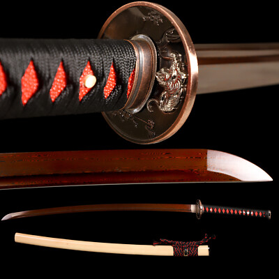 Hand Forging Damascus Steel Red Blade Japanese Samurai Real Katana Sword Sharp