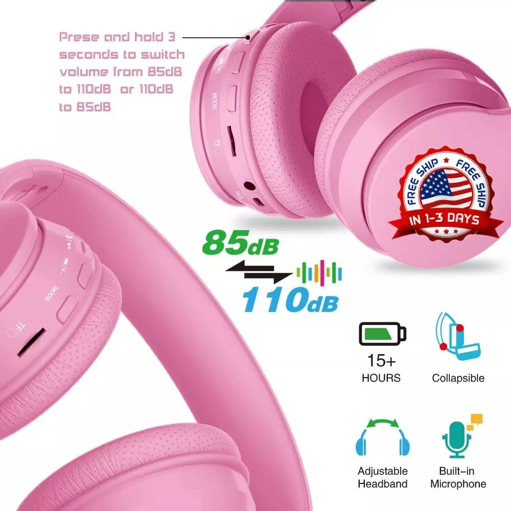 Audifonos Auriculares Para Niñas Bluetooth Rosa Con Orejas Plegables  Calidad NEW