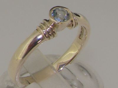 925 Sterling Silver Natural Aquamarine Womens Solitaire Ring - Sizes J to Z