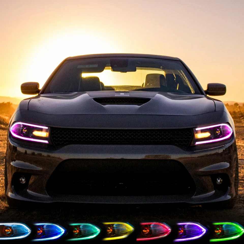 VLAND LED DRL RGB 车头灯 适用于 2015 - 2023 道奇充电器 投影仪灯 一对 — 第 4/4 张图片